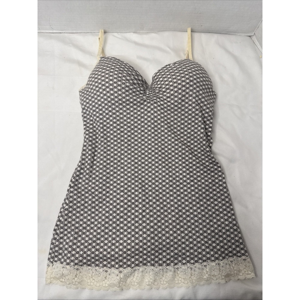 LEI Vintage Y2K Dot Black White Lace Cami Tank Bra Top Sweetheart Cotton Baby